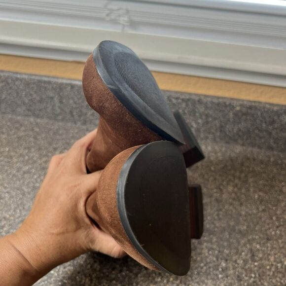 Lane Bryant Ankle Boots Block Heel Womens Sz 11W Brown Faux Suede Pull On Bootie - Picture 8 of 11